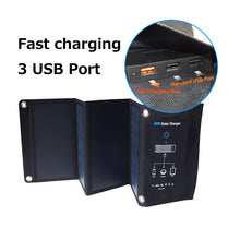 Load image into Gallery viewer, 28W Foldable Waterproof Fast Charging Solar Panel Charger Mobile Power Bank with 3 USB Ports