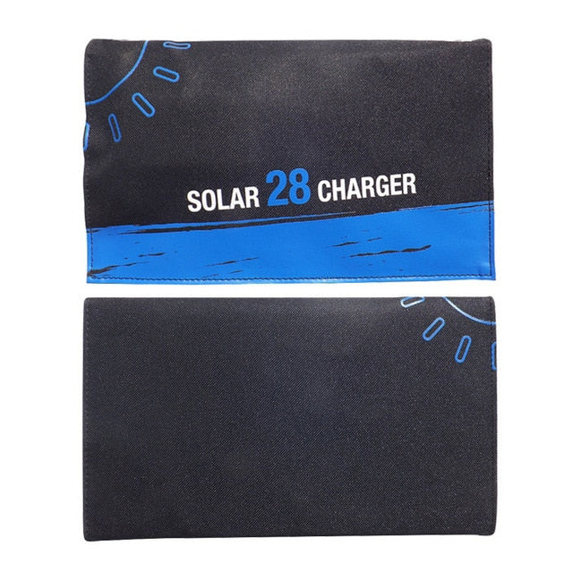 28W Foldable Waterproof Fast Charging Solar Panel Charger Mobile Power Bank with 3 USB Ports